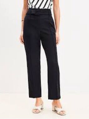 ANN TAYLOR LOFT NWT Linen Blend Belted Ankle Trouser Pants Black Size 12